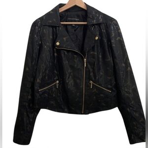 Rock & Republic Metallic Snake Skin Vegan Leather Moto Jacket - Black & Gold